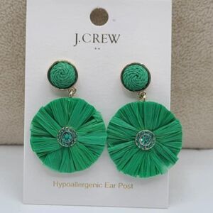 J Crew Factory Green Raffia Earrings NWT!  NEW!